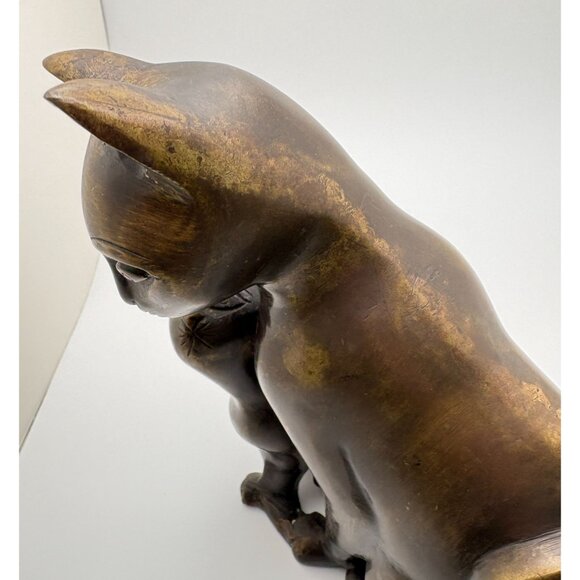 Vintage Bronze Style Mamma Cat & Kitten Figurine Sculpture - Picture 11 of 12